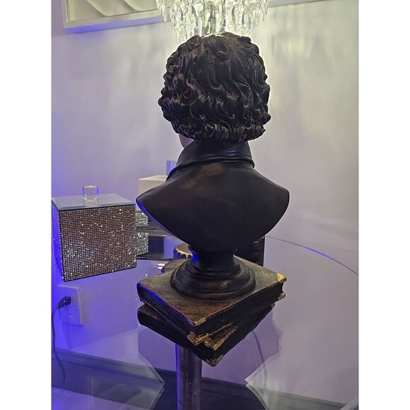 Edgar Allan Poe Halloween Head Bust Statue Raven Nevermore Rare Book Shelf Decor - Picture 4 of 6